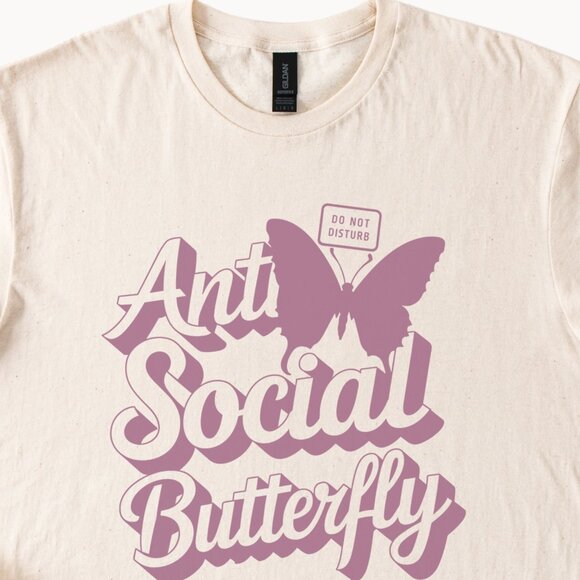 Anti Social Butterfly Graphic T-Shirt Do Not Disturb Tee - Picture 2 of 6